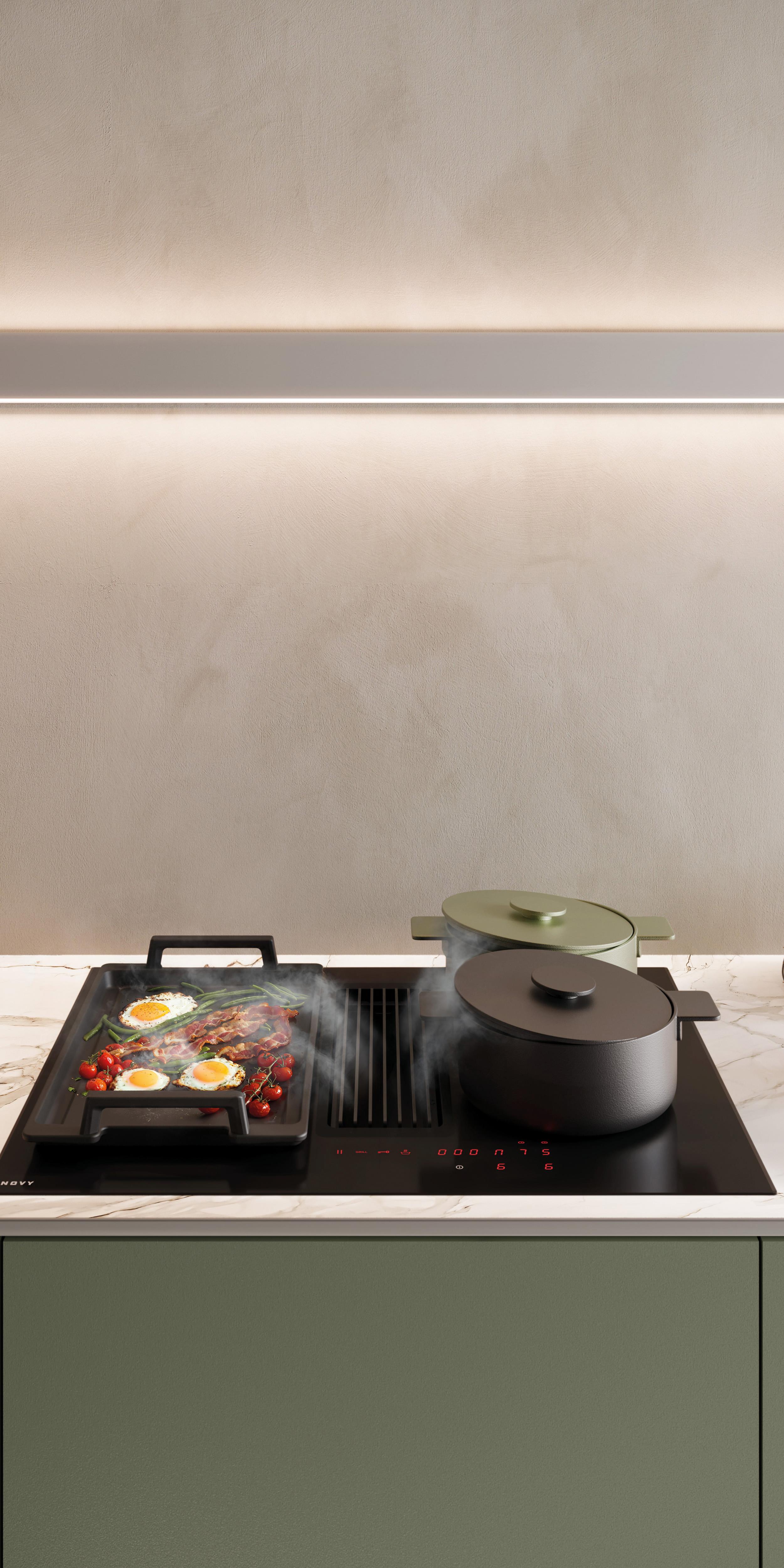 NOVY Muldenlüfter grüne Küche grifflos